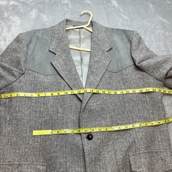 Vtg Pendleton Western Blazer Mens 50 Tall Gray Wool Tweed Suede Elbow Patches - Picture 7 of 16